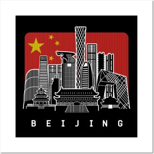 Beijing China Skyline Chinese Flag Posters and Art